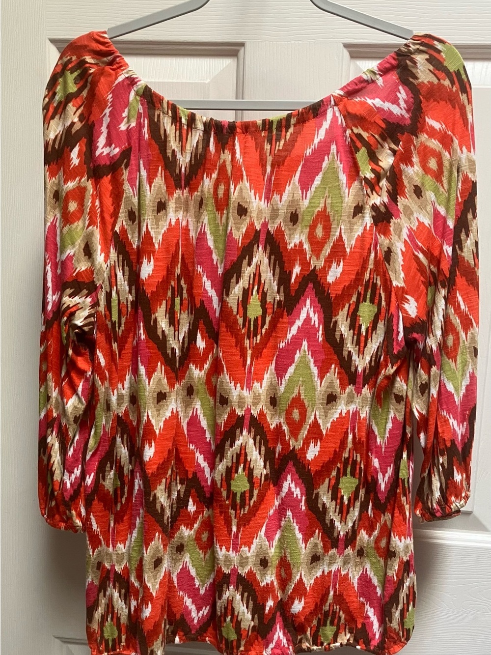 Jones New York Multicolor Ikat Blouse - Red, Pink & Green - Picture 2 of 3